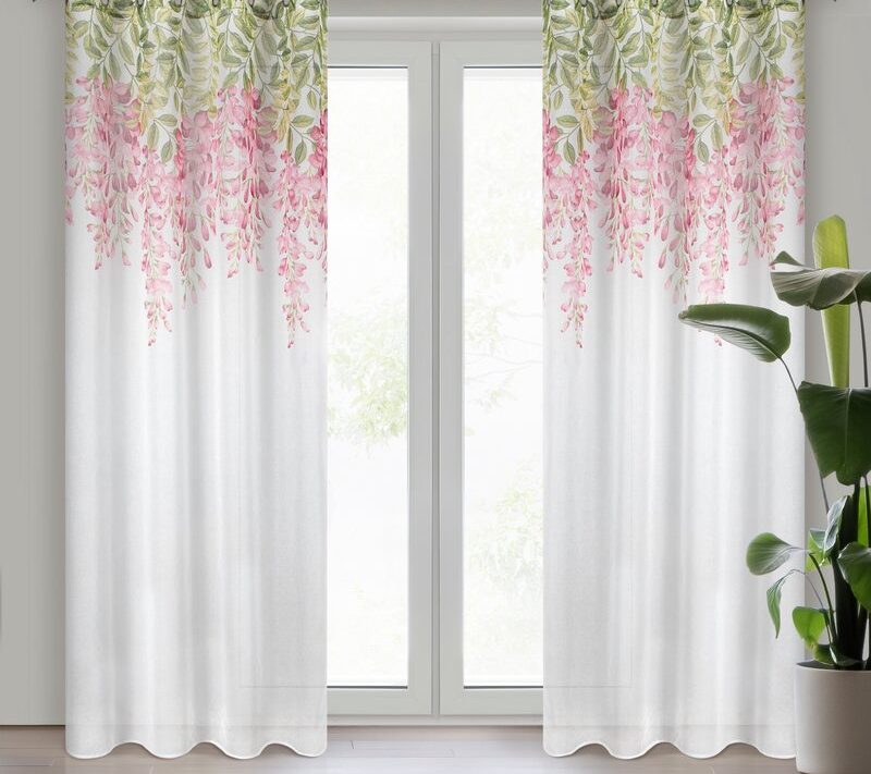 Firana gotowa Julieta biała 140 X 250 cm – lekka z kwiatowym motywem