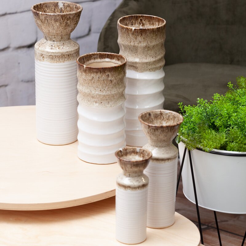 Wazon ceramiczny Erina biały fi 13 x 35 cm – na suszone kompozycje
