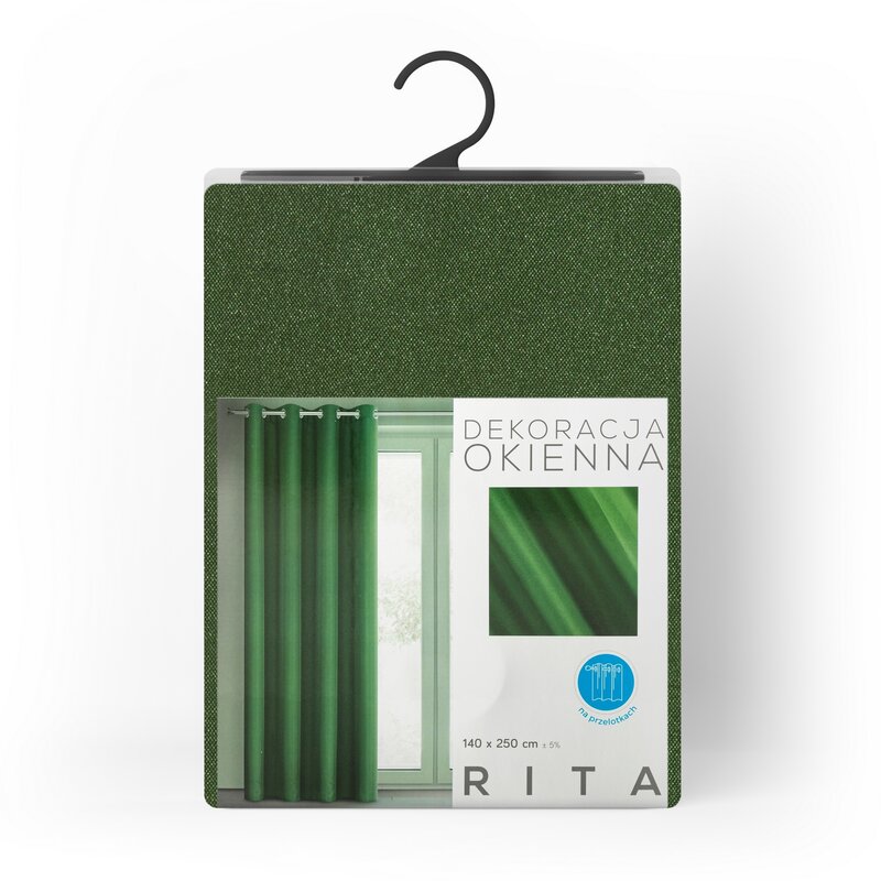 Zasłona gotowa Rita ciemnozielona 140 X 250 cm – miękka faktura