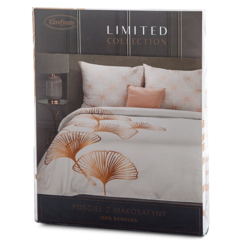 Komplet pościeli z makosatyny Limited Collection biała 160X200 – miękka z liśćmi miłorzębu
