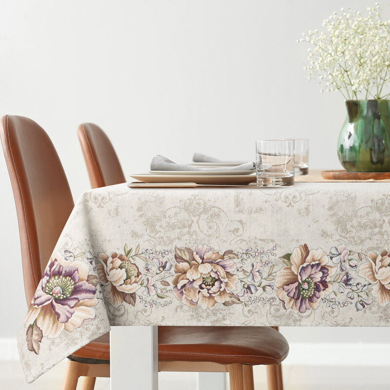 Obrus gobelinowy kwiatowy naturalny 140x180 cm – doda uroku stołu