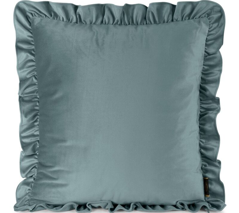 Poszewka welwetowa Brenda niebieska 45 X 45 cm – z falbankami