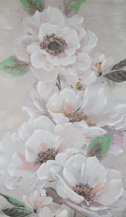 Obraz ręcznie malowany kwiatowy beżowy 60 X 120 cm – wprowadza harmonię