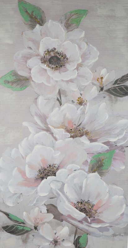Obraz ręcznie malowany kwiatowy beżowy 60 X 120 cm – wprowadza harmonię