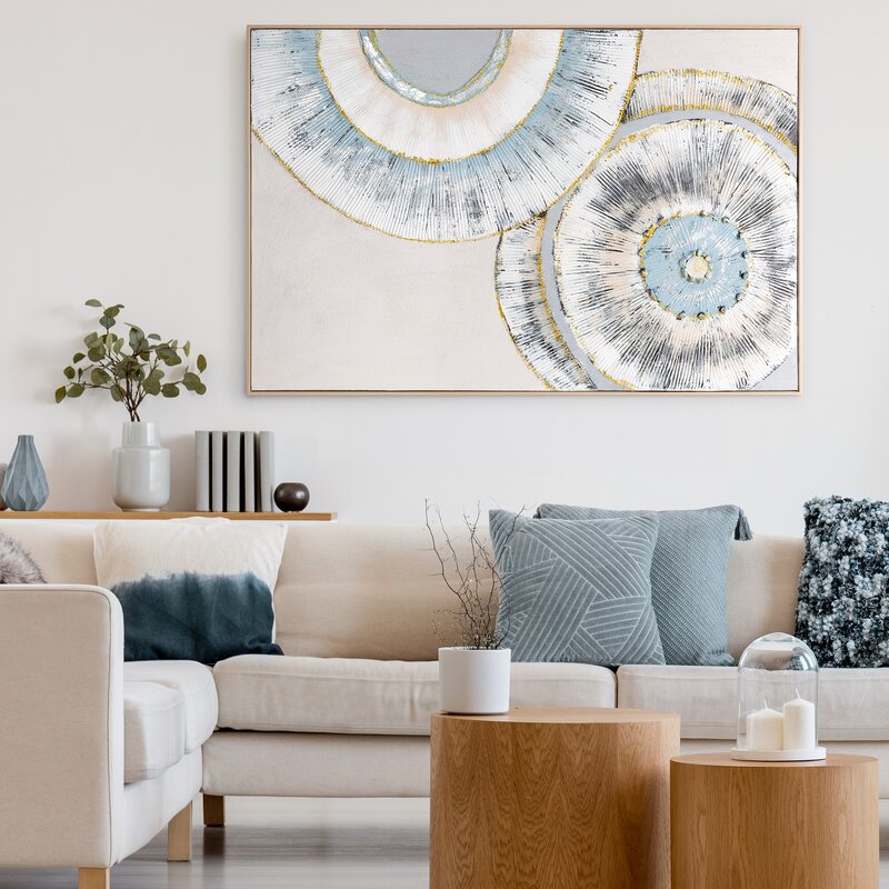 Obraz ręcznie malowany geometryczny popielaty 82 X 122 cm – idealny nad sofę