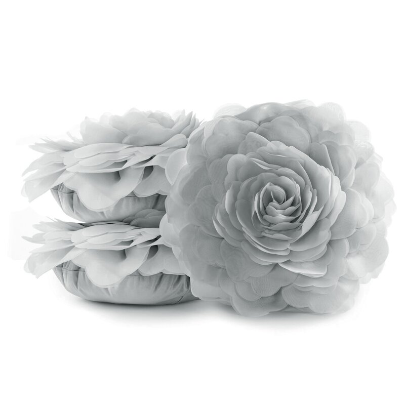 Poszewka Flores srebrna Ø 40 cm – z trójwymiarowym kwiatem