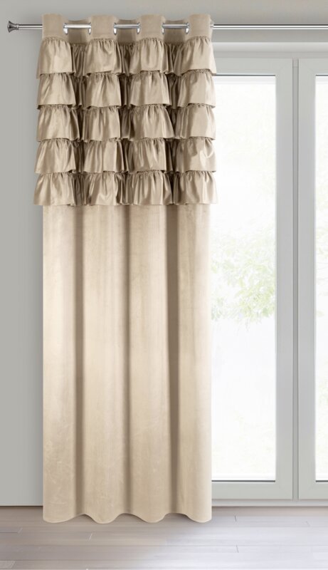 Zasłona gotowa welwetowa Aura z falbanami ciemnobeżowa 140 X 250 cm – miękki welwet