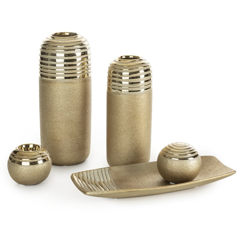 Wazon ceramiczny Elara złoty O 10 x 25 cm – idealny na kwiaty
