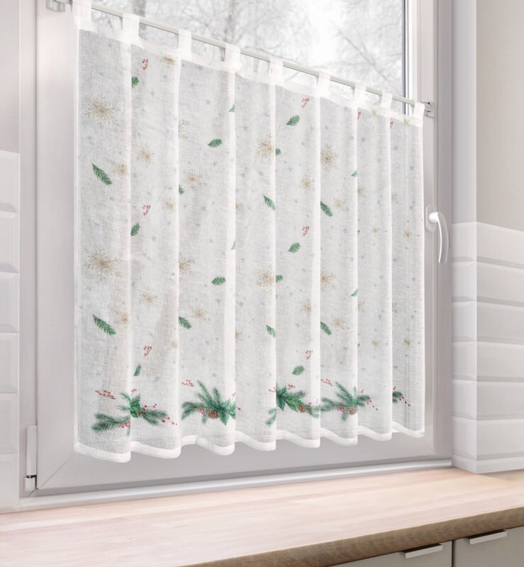 Zasłona świąteczna SW/XMAS/FIR biała 90x150 cm – gotowa do zawieszenia