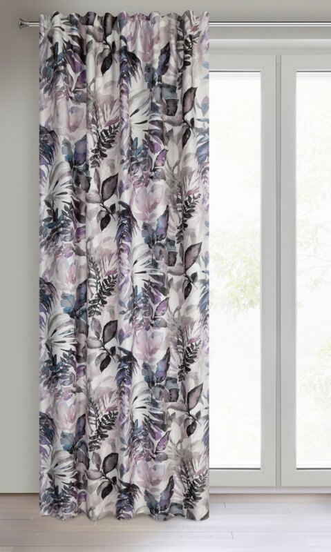 Zasłona gotowa Lilia na taśmie biała 140 X 270 cm – z kwiatowym nadrukiem