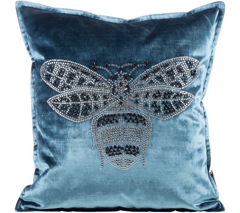 Poszewka velvetowa z kryształkami niebieska 45 x 45 cm – wprowadza luksus