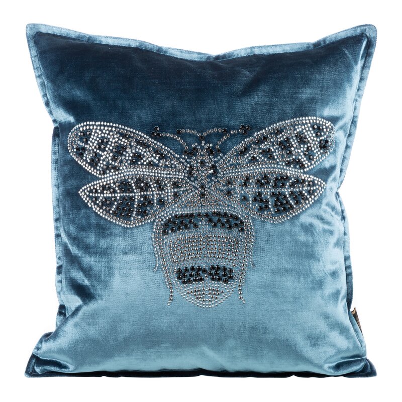 Poszewka velvetowa z kryształkami niebieska 45 x 45 cm – wprowadza luksus