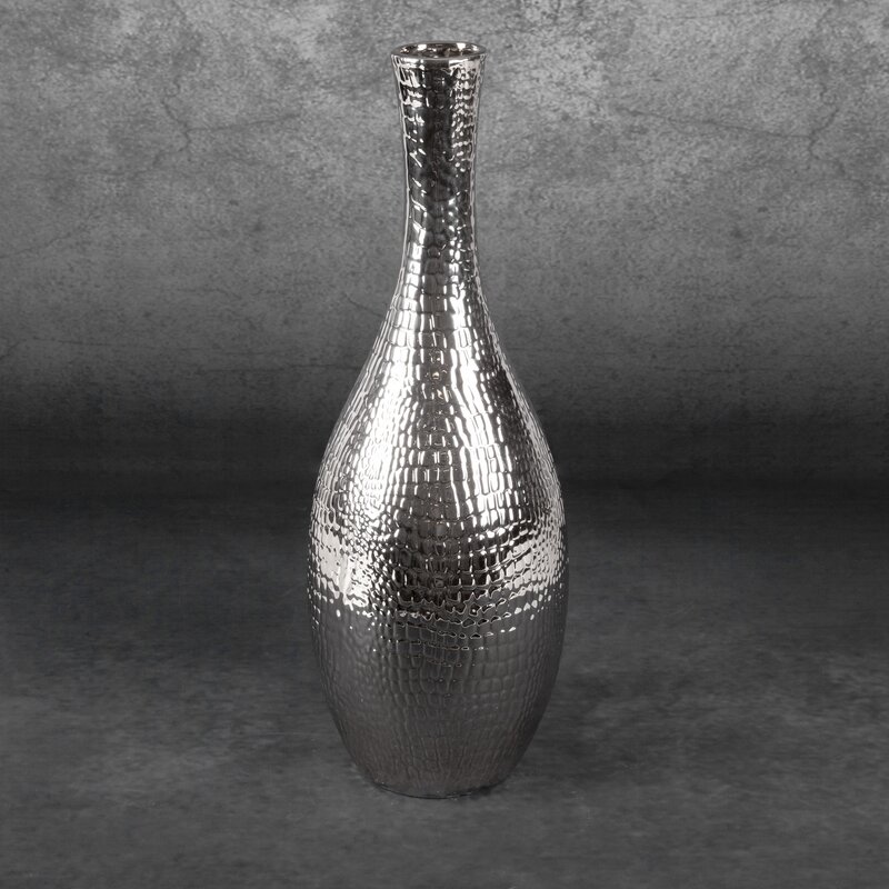 WAZON DEKORACYJNY ERNA FI 17 X 50 CM SREBRNY