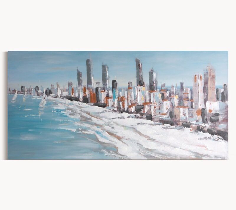 Obraz ręcznie malowany Niebieski 140 X 70 cm – dodaje świeżości