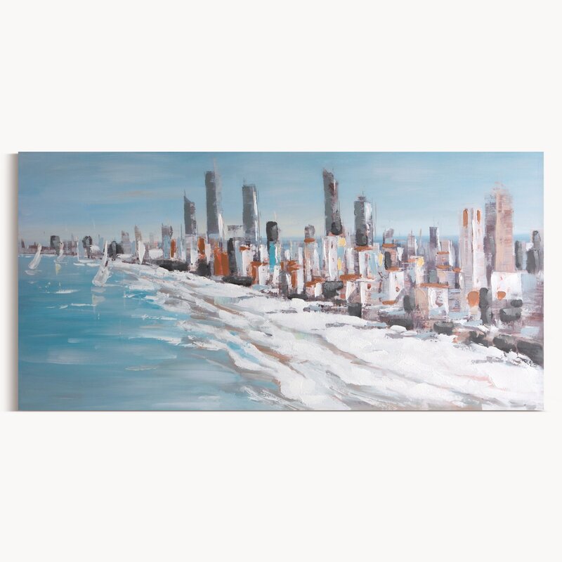 Obraz ręcznie malowany Niebieski 140 X 70 cm – dodaje świeżości