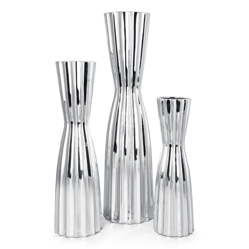 Wazon ceramiczny Leila srebrny 14 x 14 x 46 cm – na suszone kwiaty