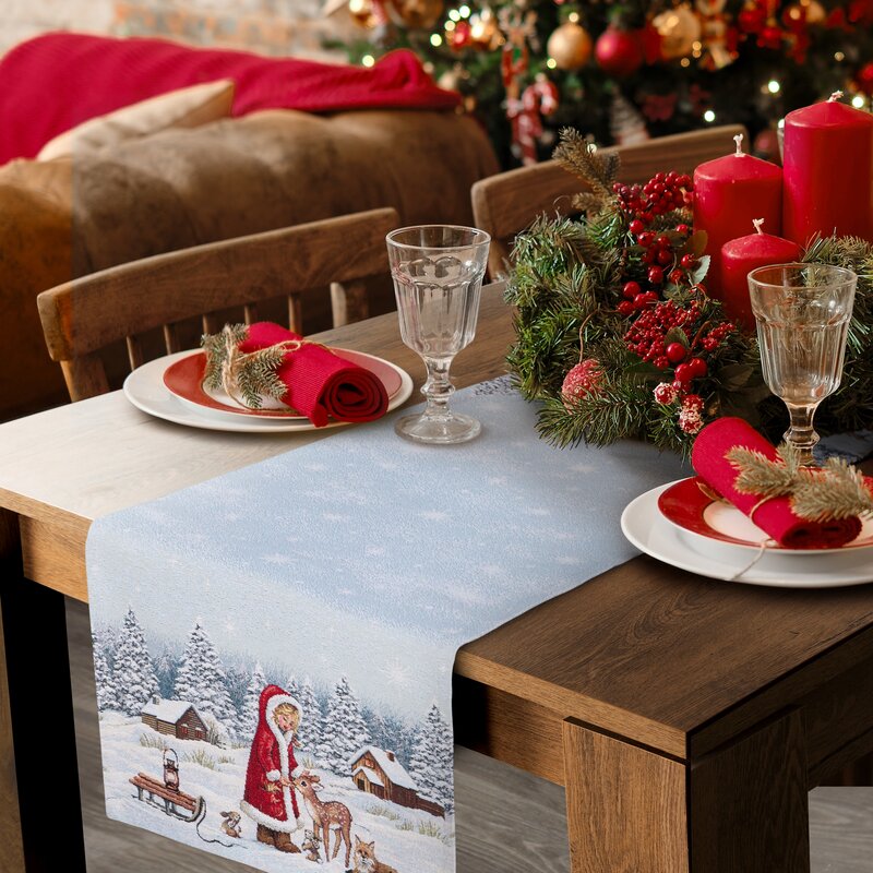 Obrus gobelinowy świąteczny srebrny 50x110 cm – odporny na plamy