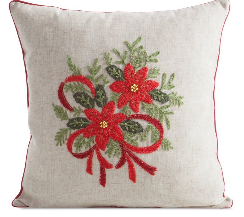 Poszewka świąteczna 45 x 45 cm czerwona – imitacja lnu