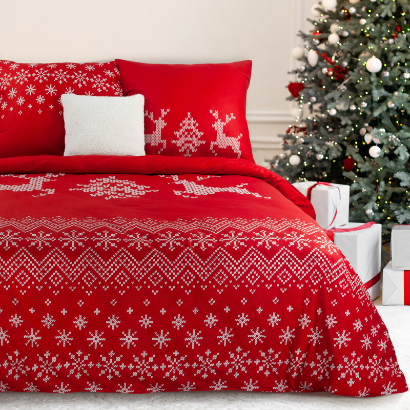 KOMPLET POŚCIELI ŚWIATECZNEJ NOEL01 160 X 200 CM CZERWONY