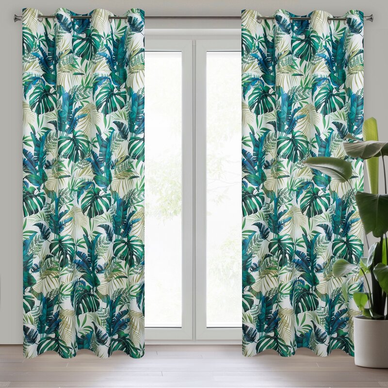 Zasłona gotowa Dimout Nelly biała 140 X 250 cm – z tropikalnym wzorem