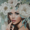 Obraz ręcznie malowany portret kobiety turkusowy 80 X 120 cm – idealny do salonu boho