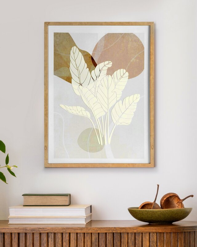 Obraz ręcznie malowany Liście Boho biały 45 X 60 cm – wniesie naturalną harmonię