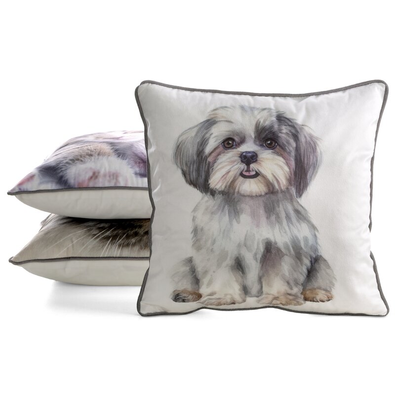 Poszewka velvet z psem biała 45 x 45 cm – doda uroku