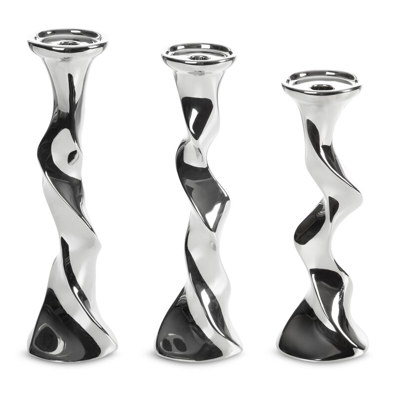 Świecznik ceramiczny srebrny O 13 x 44 cm – subtelny blask