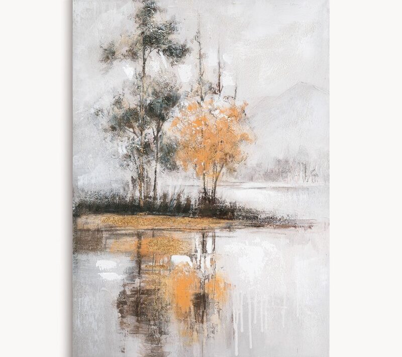 Obraz ręcznie malowany Pejzaż popielaty 70 X 100 cm – unikalna ozdoba ściany