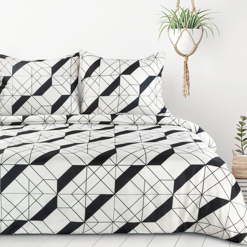 Pościel z mikrofibry D91 Geo 01 kremowa 160 X 200 CM – geometryczny wzór