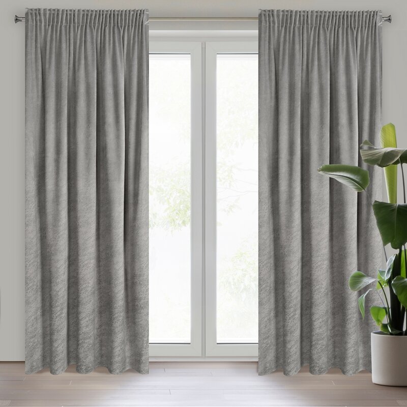 Zasłona gotowa na taśmie Riva popielata 140 X 270 CM – welwetowa z wzorem marmuru