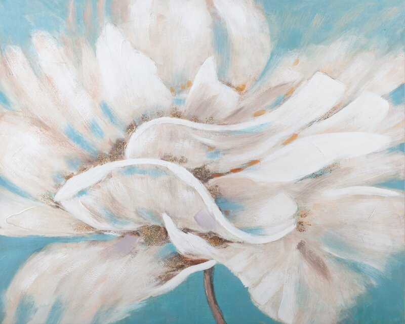 Obraz ręcznie malowany kwiatowy kremowy 100 X 80 cm – wnosi spokój