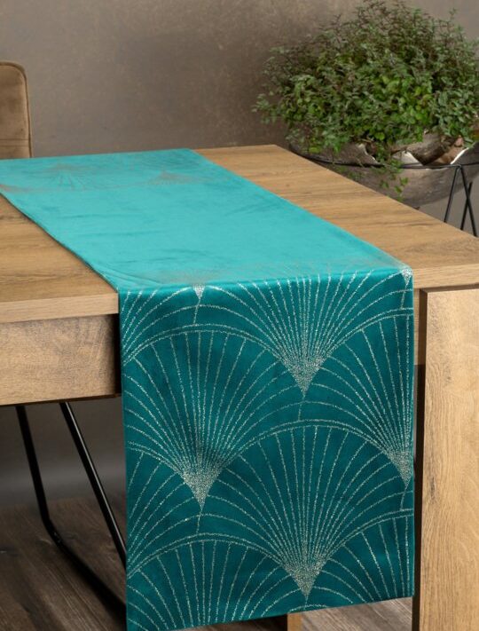 Obrus welwetowy ciemnoturkusowy 35 x 220 cm – dodaje blasku wnętrzu