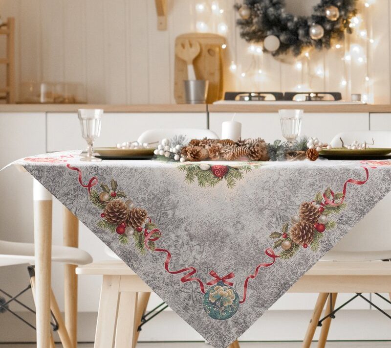 Obrus świąteczny popielaty 100x100 cm – odporny na plamy
