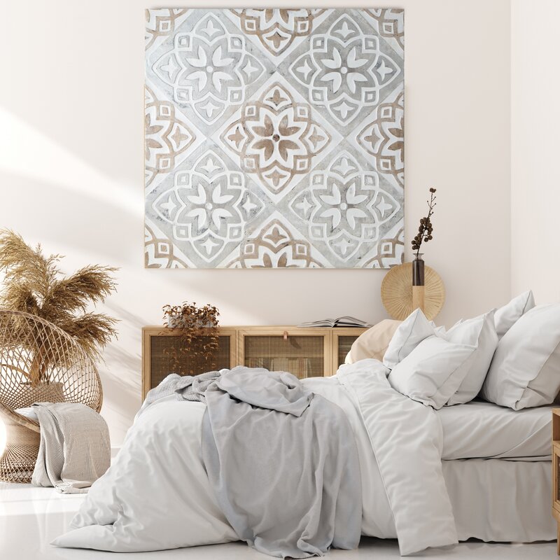 Obraz ręcznie malowany abstrakcyjny geometryczny niebieski 80 X 80 CM – wprowadza harmonię