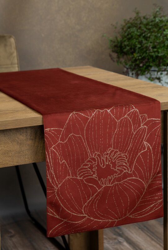 Obrus błyszczący Blink ceglasty 35 x 220 cm – podkreśla styl wnętrza