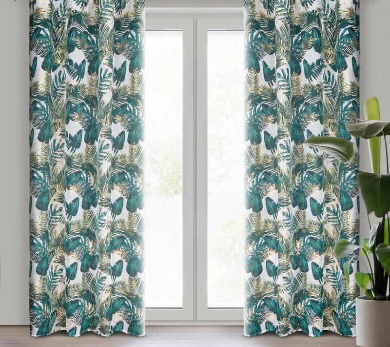 Zasłona gotowa Davos biała 140 x 250 cm – z botanicznym wzorem