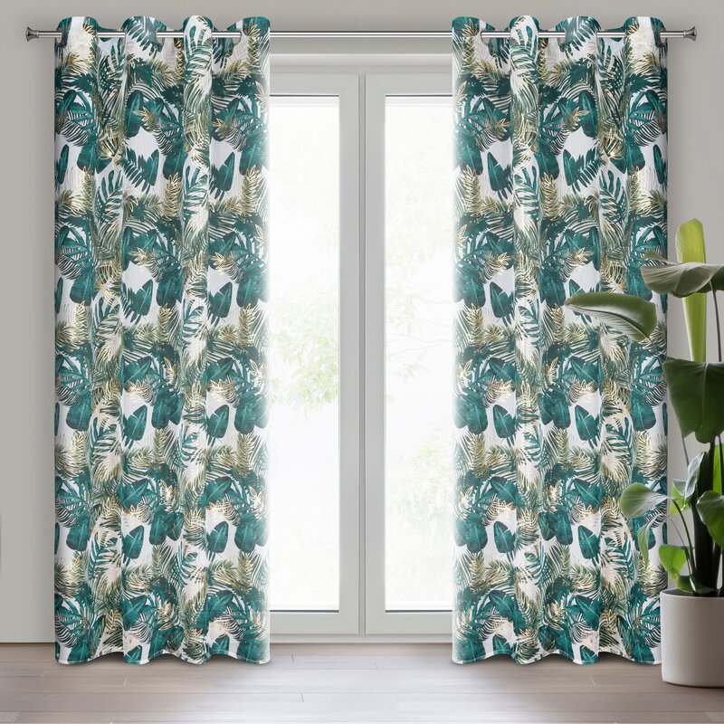Zasłona gotowa Davos biała 140 x 250 cm – z botanicznym wzorem