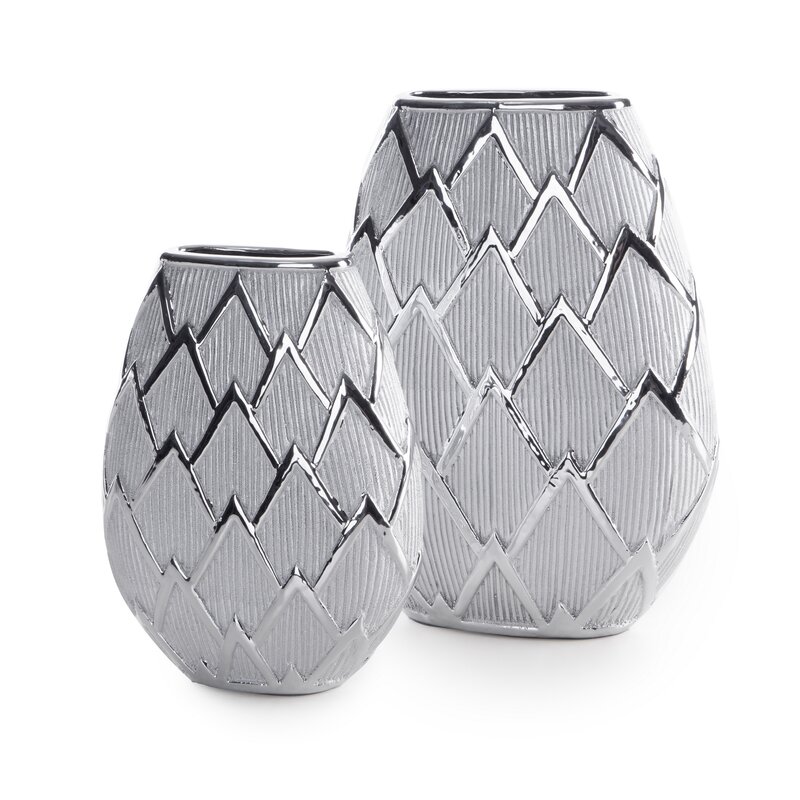 Wazon ceramiczny Saela srebrny 25 x 11 x 34 cm – idealny na kwiaty