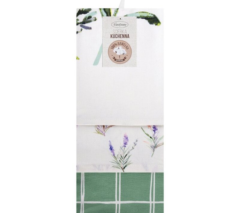 Komplet ściereczek kuchennych 3szt 50x75 cm bawełniany kolor naturalny, zielony 200 g/m2 LAVENDER – świeży powiew natury