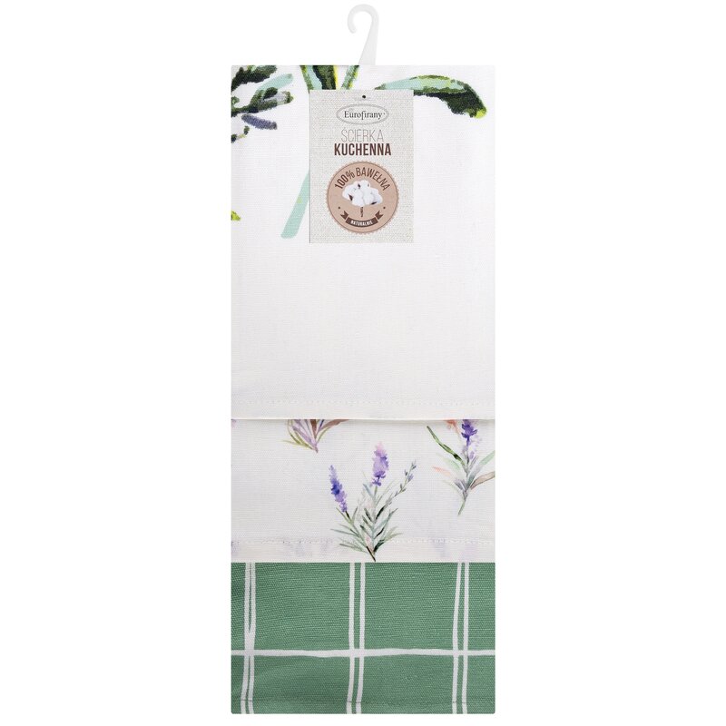 Komplet ściereczek kuchennych 3szt 50x75 cm bawełniany kolor naturalny, zielony 200 g/m2 LAVENDER – świeży powiew natury