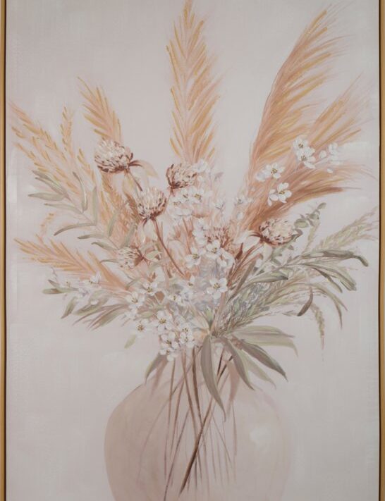 Obraz ręcznie malowany Trawy i Kwiaty biały 80 X 120 CM – do salonu i sypialni