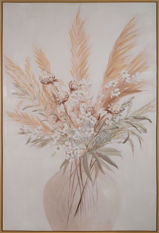 Obraz ręcznie malowany Trawy i Kwiaty biały 80 X 120 CM – do salonu i sypialni