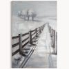 Obraz ręcznie malowany pejzaż zimowy szary 80 X 120 CM – tworzy spokojny nastrój