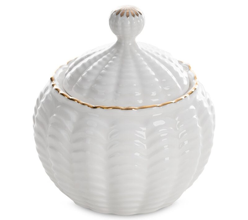 Cukiernica ceramiczna kremowa fi 10 X 11 cm – ze złotym zdobieniem