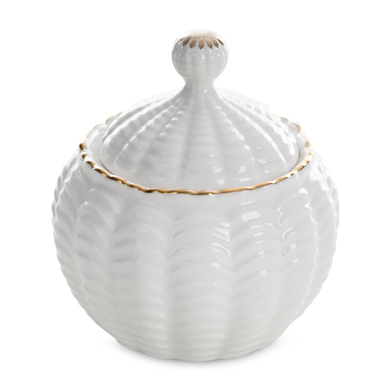 Cukiernica ceramiczna kremowa fi 10 X 11 cm – ze złotym zdobieniem