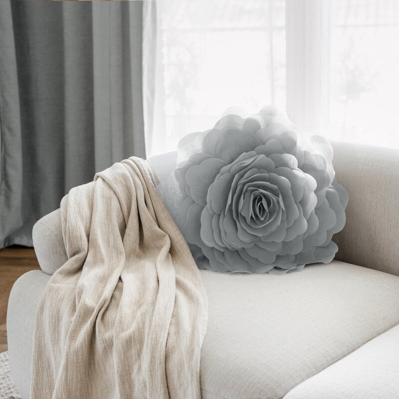 Poszewka Flores srebrna Ø 40 cm – z trójwymiarowym kwiatem