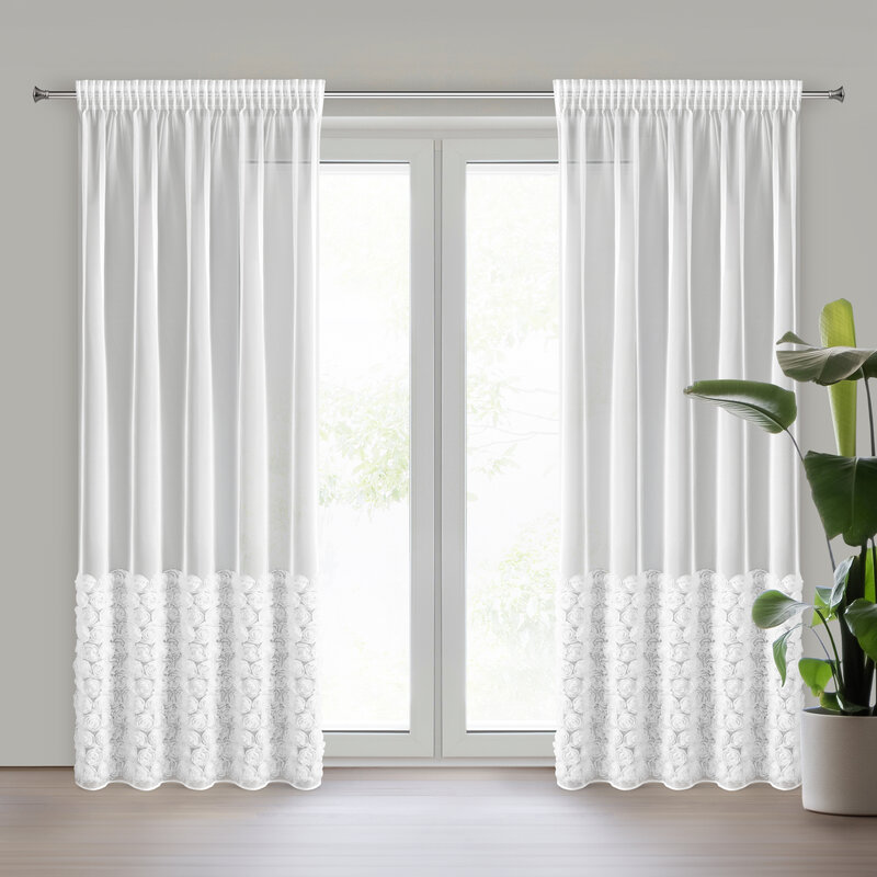 Zasłona gotowa Roses 2 biała 140 X 270 CM – subtelnie rozjaśnia wnętrze