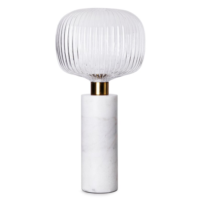Lampa stołowa Luka biała 32 X 65 cm – marmur i szkło ryflowane