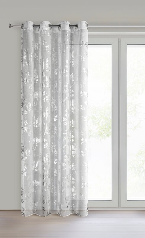 Firana gotowa biała 140 x 250 cm – z błyszczącym nadrukiem